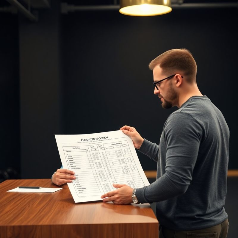 Coach reviewing a printed periodized program with a Co Ltd member